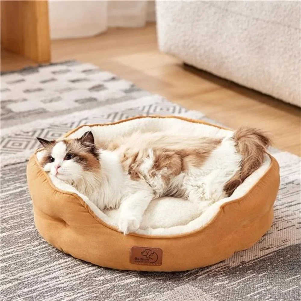 Round Cat Beds Washable Pet Bed with Slip-Resistant Bottom, 20 Inches